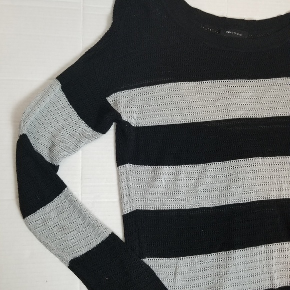 AB STUDIO button back striped open knit sweater - Picture 4 of 8